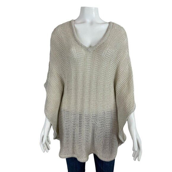 Chico's Poncho Sweater One Size Open Knit Short Sleeve Pullover - Picture 1 of 6